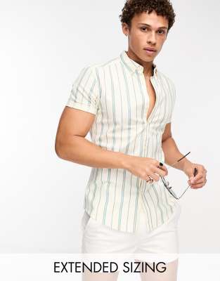 ASOS DESIGN ASOS DESIGN stretch slim oxford stripe shirt in blue-White