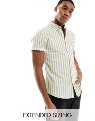 ASOS DESIGN stretch slim oxford stripe shirt in green