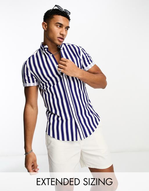 Mens striped short hot sale sleeve button up