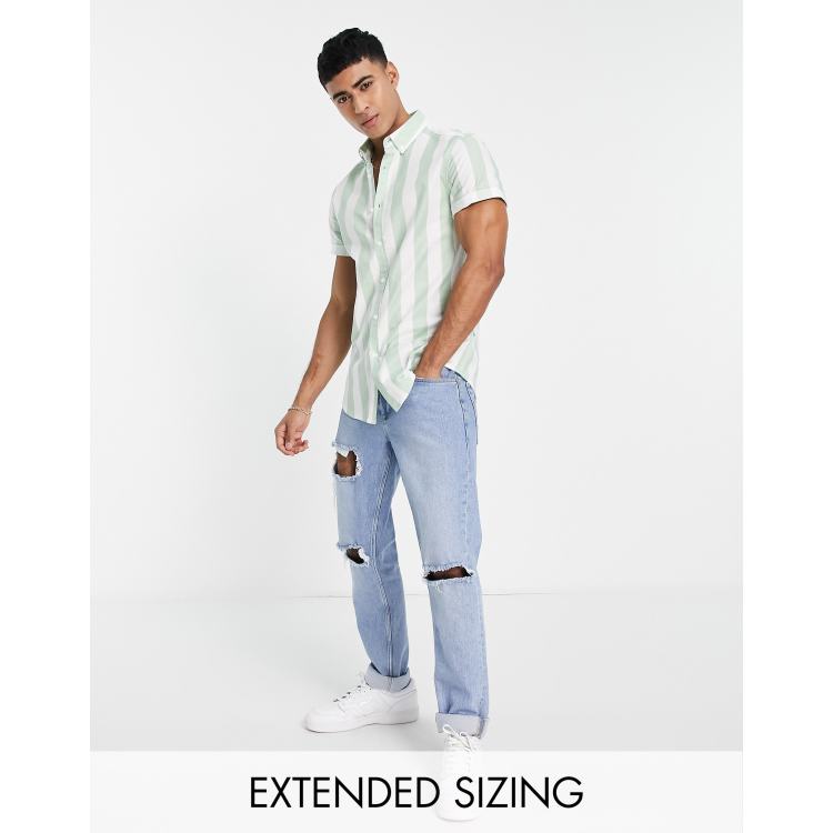 ASOS DESIGN stretch slim oxford stripe shirt in sage green | ASOS