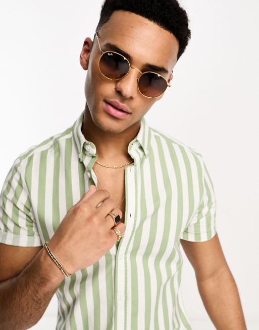 ASOS Design Slim Fit Stretch Oxford Button-Up Shirt in Light Green