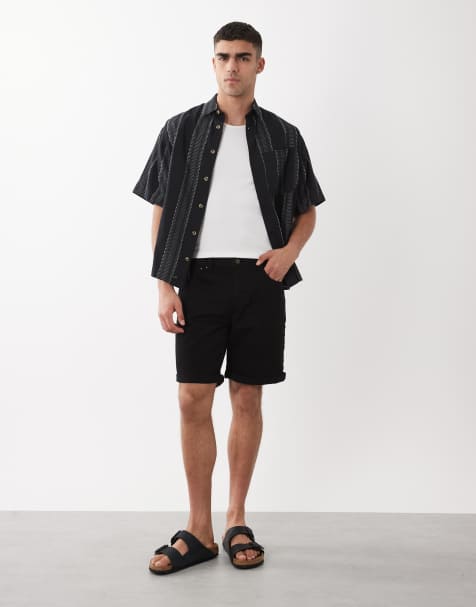 ASOS DESIGN stretch slim regular length denim shorts in black - view 1