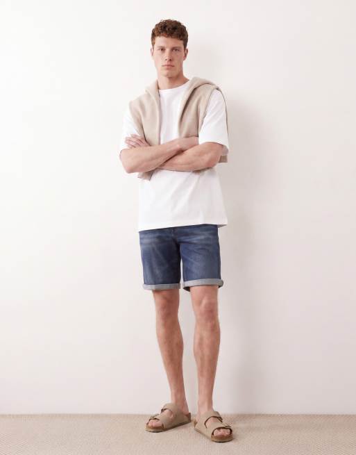 ASOS DESIGN stretch slim regular length denim shorts in dark wash blue, 5 of 5