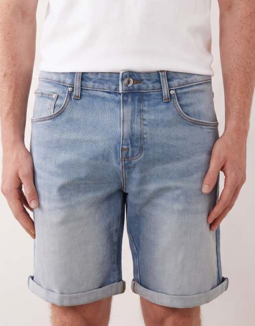 ASOS DESIGN stretch slim regular length denim shorts in light wash blue, 4 of 5