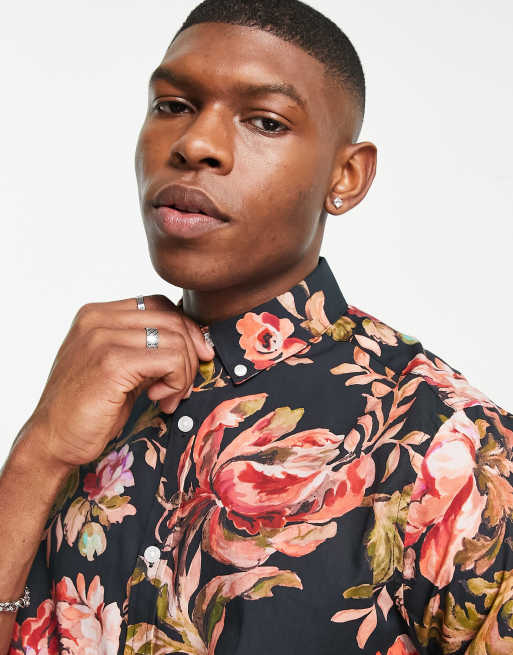 ASOS DESIGN slim floral shirt in dusty pink