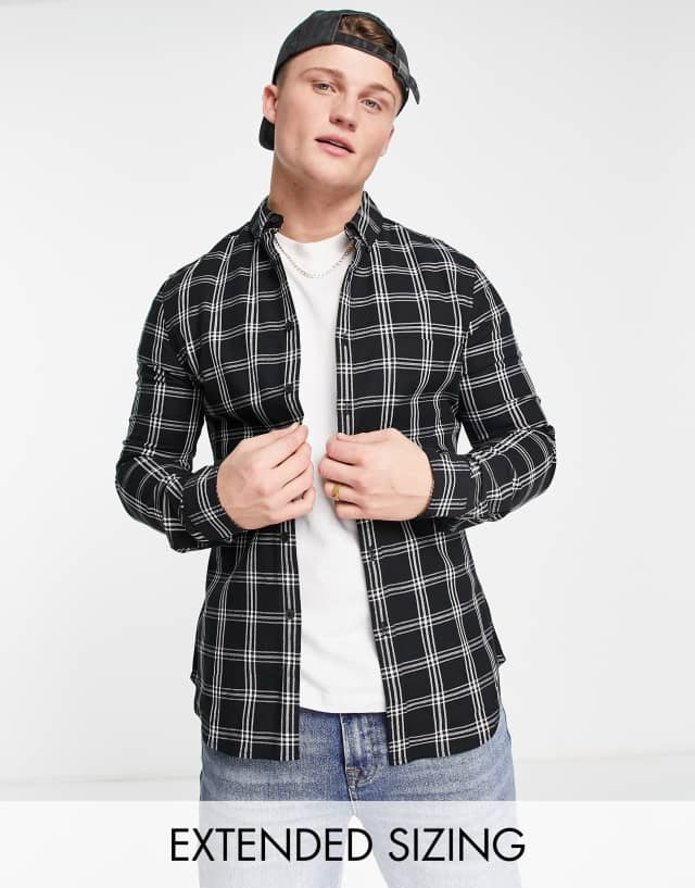 ASOS DESIGN stretch slim shirt in black check