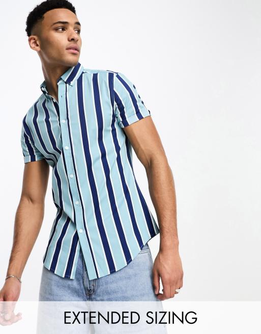 ASOS DESIGN stretch slim shirt in blue stripe | ASOS