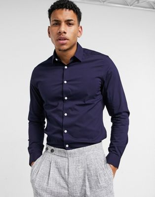 ASOS DESIGN stretch slim shirt in navy - ASOS Price Checker