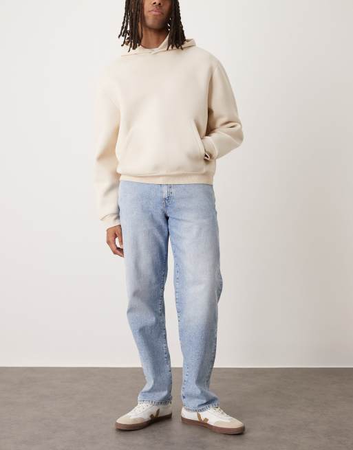 ASOS DESIGN stretch straight jeans in light wash blue