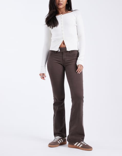 ASOS DESIGN stretch tab detail flare with button detail in chocolate