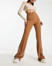 Pull&Bear high rise tailored straight leg pants in camel