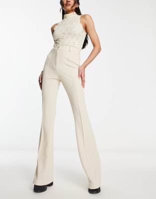 Asos Design Stretch Tailored Kick Flare In Cream-white