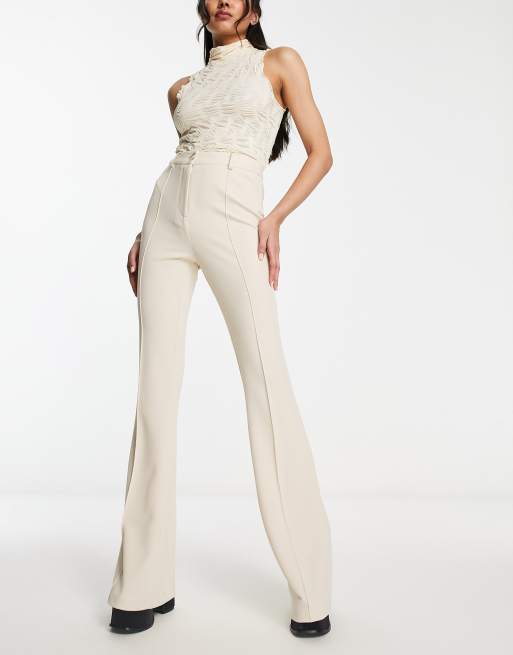 ASOS DESIGN stretch tailored kick flare in cream