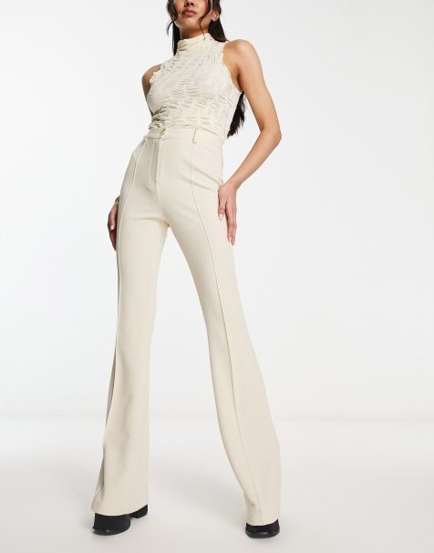 ASOS DESIGN stretch tailored kick flares in cream - view 1