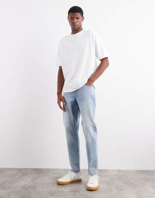 Asos Design Stretch Tapered Jeans In Blue