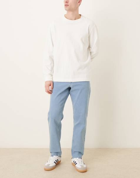 ASOS DESIGN stretch tapered jeans in light stone wash blue