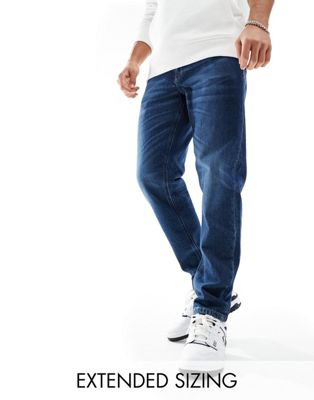 Asos Design Stretch Tapered Jeans In Vintage Dark Wash-blue