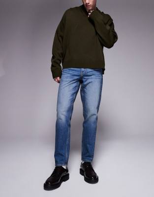 Asos Design Stretch Tapered Jeans With Tint In Blue