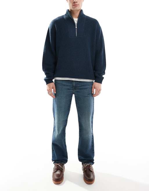 ASOS DESIGN - Stretchjeans met rechte pijpen in blauw met donkere wassing