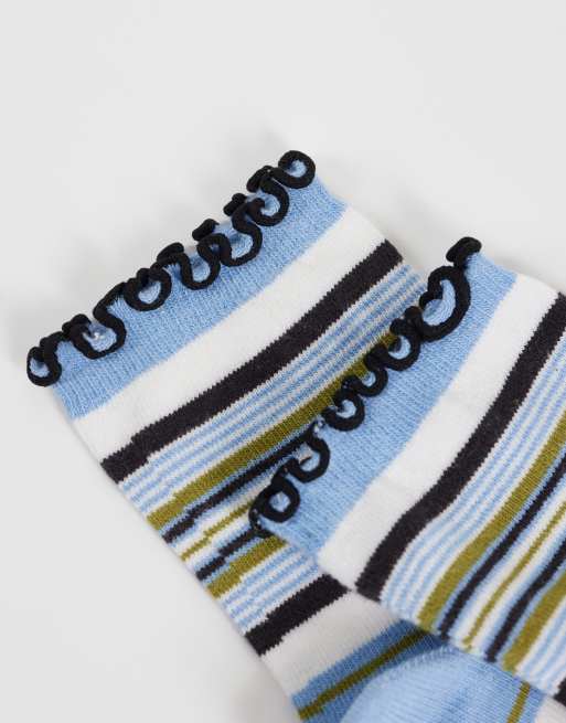 ASOS DESIGN stribede sokker med blå stribe, 2 af 3