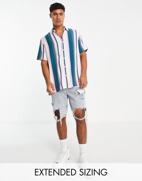 ASOS DESIGN - Stribet afslappet skjorte i hvid og blågrøn - view 1