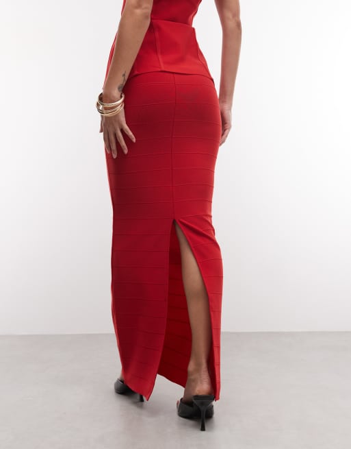 ASOS DESIGN stribet bandage maxinederdel i rød, 5 af 5