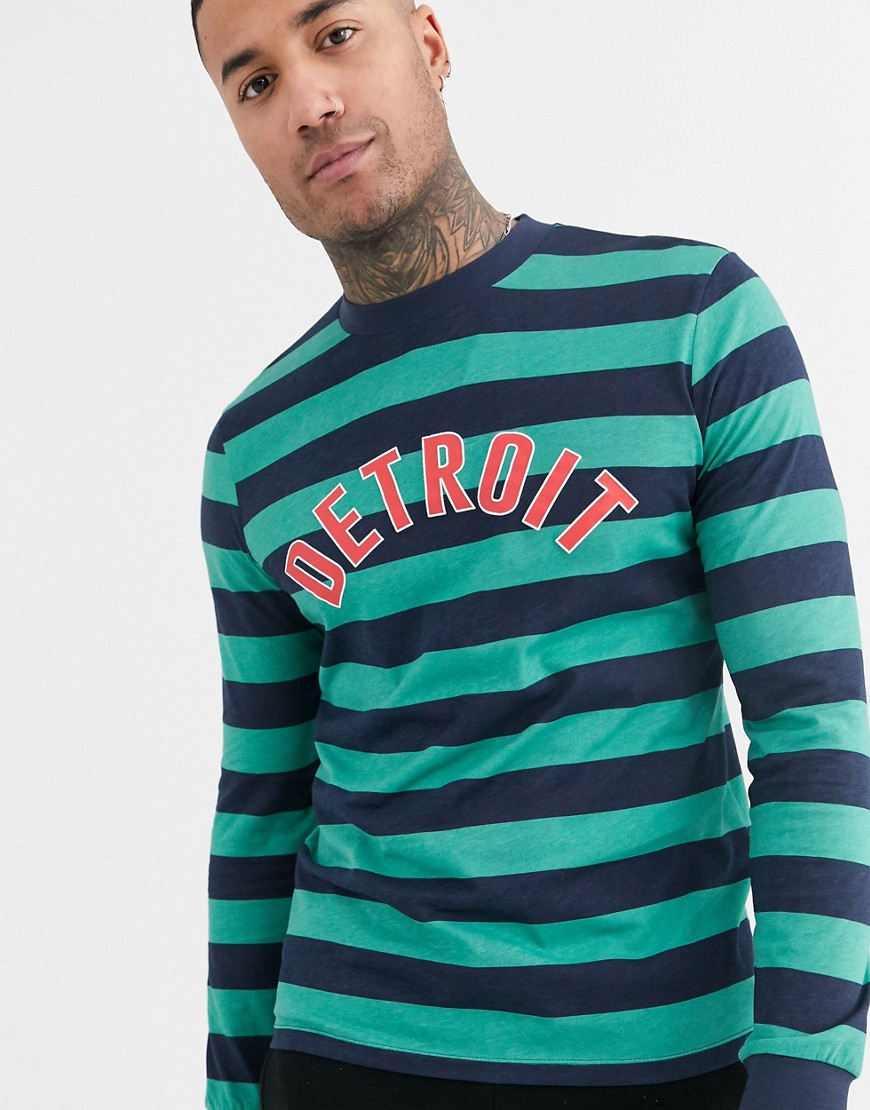 ASOS DESIGN - Stribet langærmet t-shirt med byprint-Multifarvet