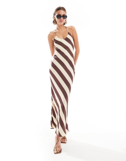 ASOS DESIGN - Stribet maxikjole halterneck og rygdetalje i satin, 2 af 4