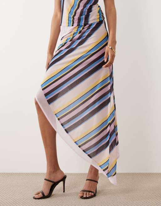 ASOS DESIGN - Stribet maxinederdel i chiffon med stretch og asymmetrisk snit - Del af sæt, 2 af 5