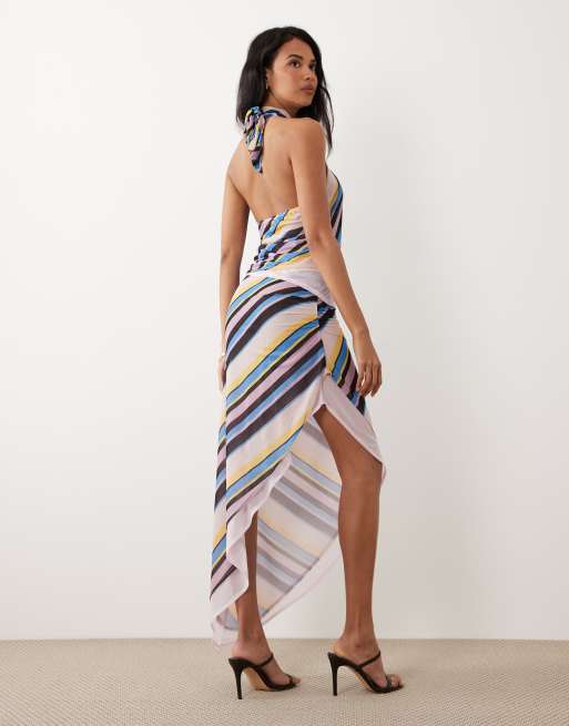 ASOS DESIGN - Stribet maxinederdel i chiffon med stretch og asymmetrisk snit - Del af sæt, 5 af 5