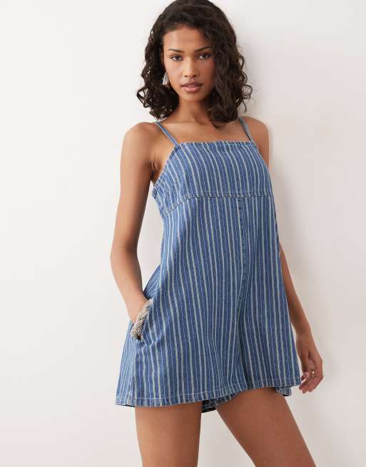 ASOS DESIGN - Stribet playsuit med cami-stropper i blød denim, 2 af 4