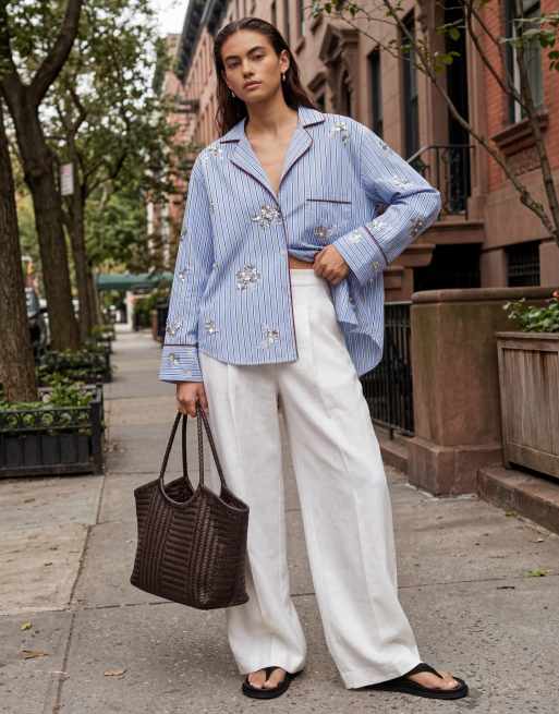 ASOS DESIGN - Stribet pyjamasskjorte med udsmykninger - Del af sæt, 11 af 11