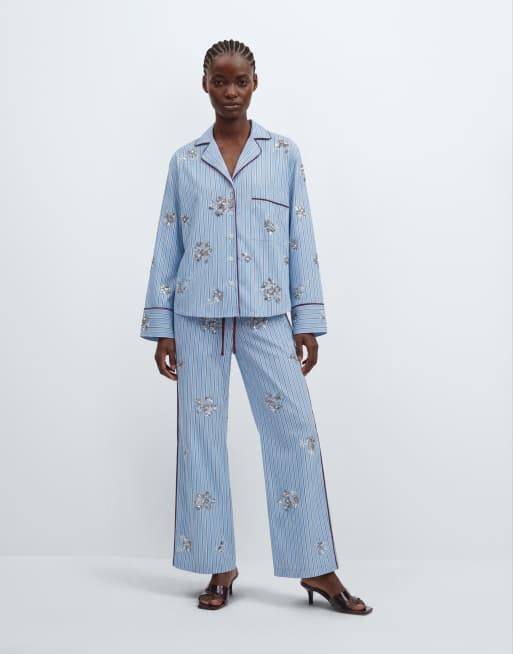 ASOS DESIGN - Stribet pyjamasskjorte med udsmykninger - Del af sæt, 8 af 11
