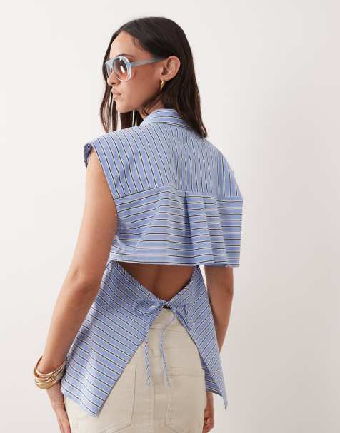 ASOS DESIGN - Stribet ærmeløs skjorte med åben ryg - view 1