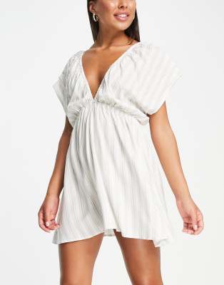 ASOS DESIGN - Stribet strand-minikjole med flagrende ærmer 