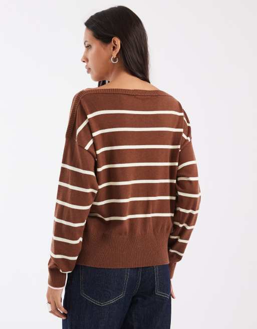 ASOS DESIGN stribet striktrøje i brun, 2 af 4