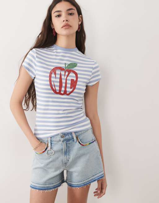 ASOS DESIGN - Stribet T-shirt med 'NYC'- og æblegrafik i regular fit, 3 af 4