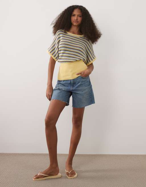 ASOS DESIGN - Stribet top i strikket bomuldsblanding med indsyet kant, 3 af 4