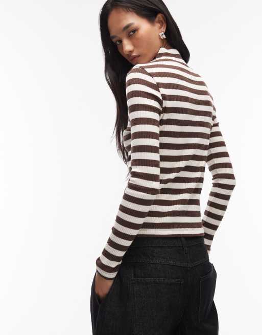 ASOS DESIGN - Stribet top med ståkrave og lange ærmer i strikket pointelle, 2 af 4