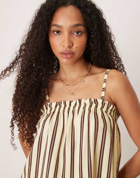 ASOS DESIGN - Stribet trapez-top med cami-stropper i hørlook - view 1