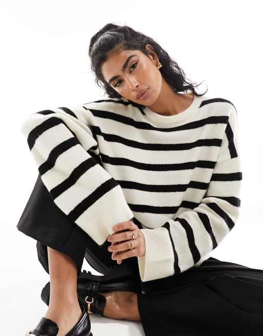 ASOS DESIGN - Stribet trøje med rund hals og firkantet pasform