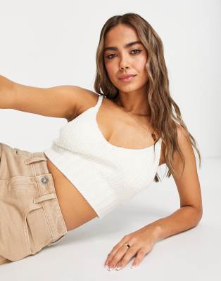 ASOS DESIGN - Strick-Camisole mit Kontrastnaht in Creme-Weiß