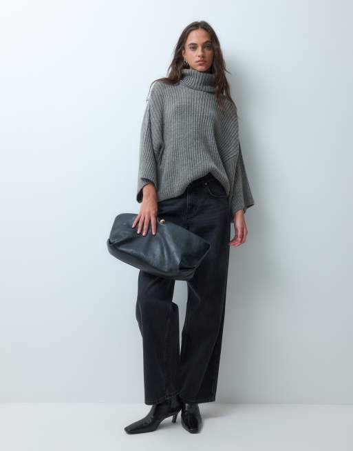ASOS DESIGN Strick-Cape-Top mit Oversize-Schnitt, Rippstruktur und Rollkragen in Anthrazit, 3 von 9