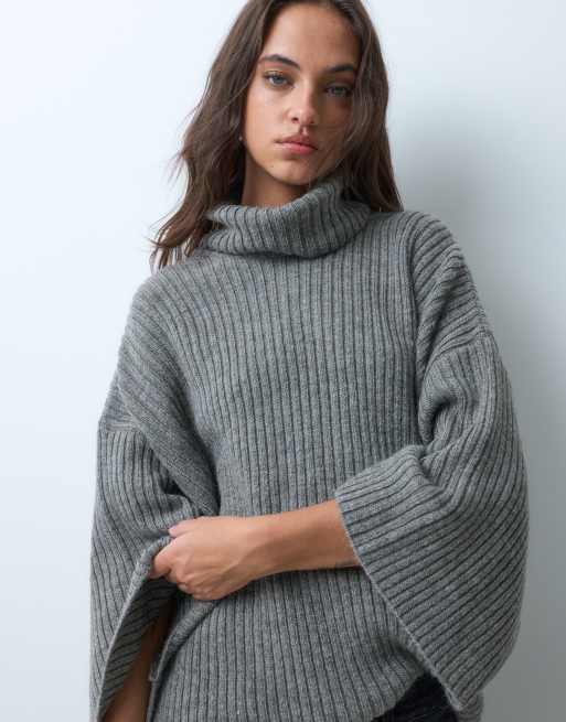 ASOS DESIGN Strick-Cape-Top mit Oversize-Schnitt, Rippstruktur und Rollkragen in Anthrazit, 4 von 9