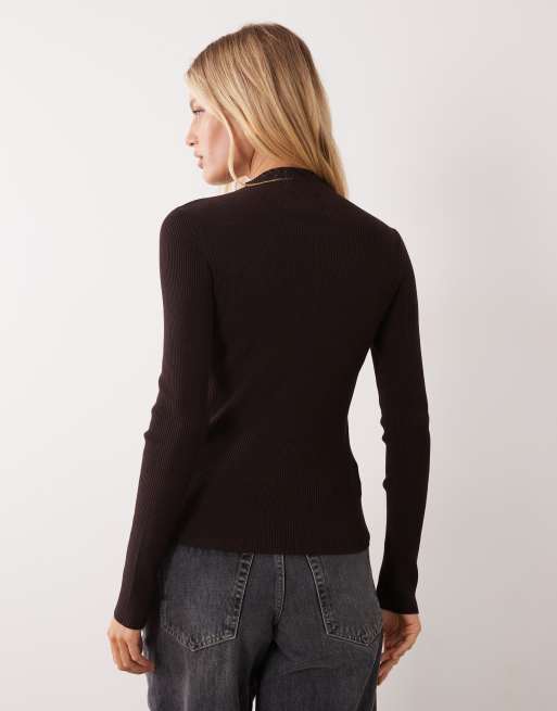 ASOS DESIGN Strick-Cardigan mit Rippstruktur, Knopfleiste und Rundhalsausschnitt in Schokobraun, 4 von 4
