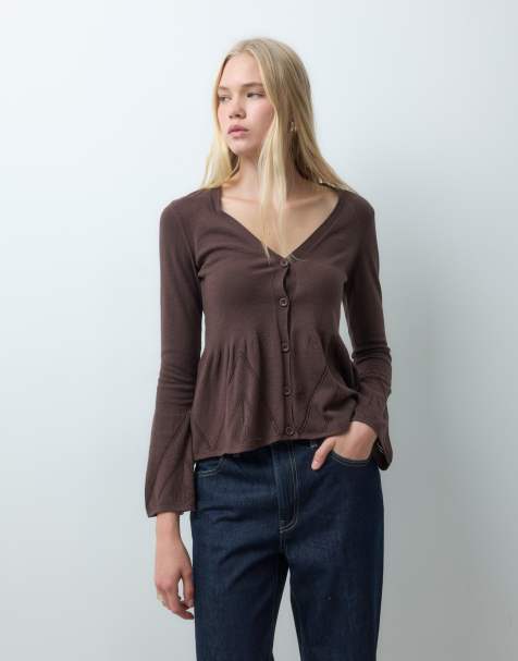 ASOS DESIGN Strick-Cardigan mit Schößchen in Schokobraun - view 1