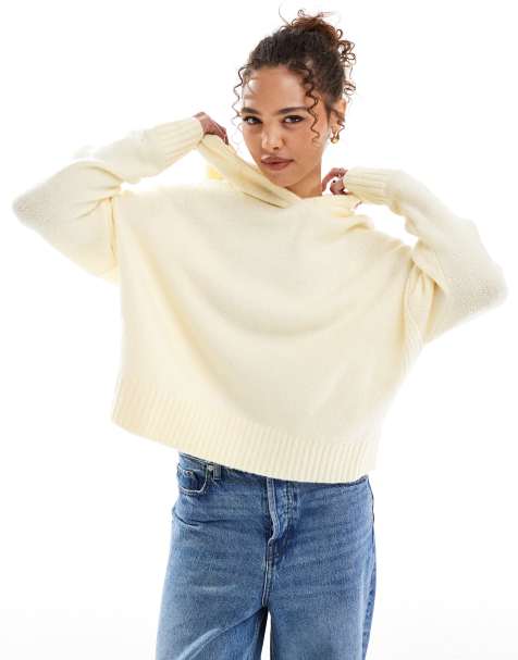 ASOS DESIGN – Strick-Kapuzenpullover in Buttermilch mit abgerundetem Saum - view 1