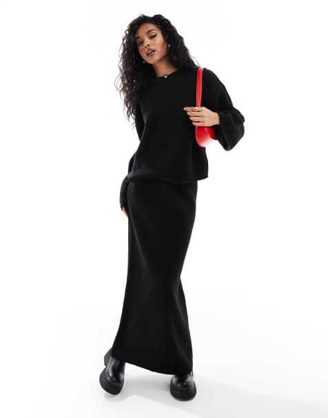 ASOS DESIGN – Strick-Maxirock in Schwarz, Kombiteil - view 1