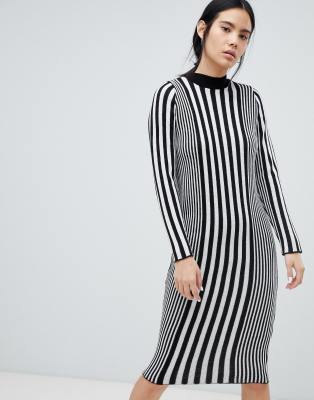 Asos Design Strick Midikleid Mit Vertikalen Streifen In Schwarz Weiss Asos