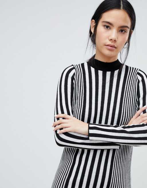 Asos Design Strick Midikleid Mit Vertikalen Streifen In Schwarz Weiss Asos